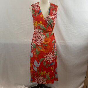 Alice + Olivia Wrap Dress 6 Floral Red Blue Green Yellow Orange Sleeveless